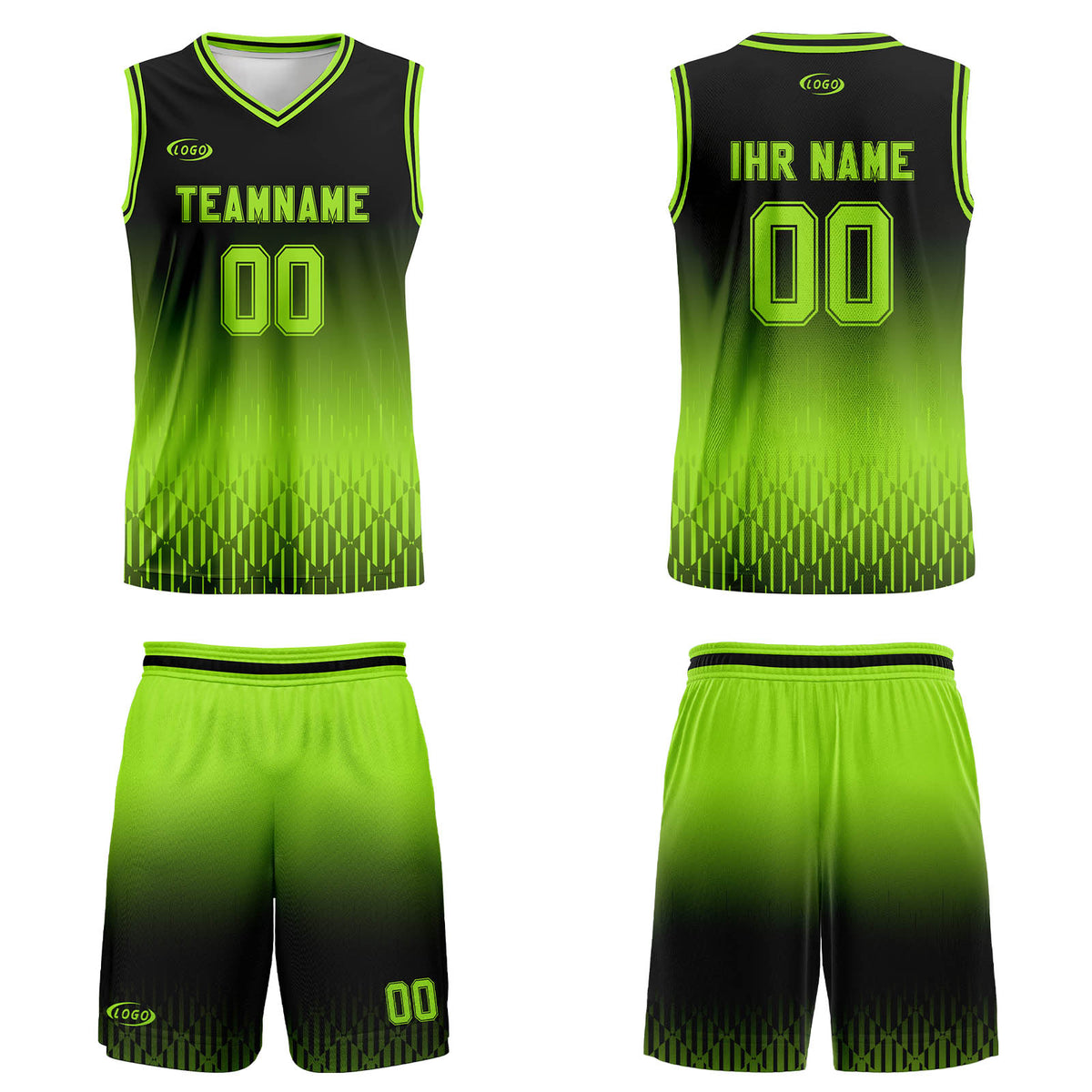 Benutzerdefinierter Schwarz Hellgrün Farbverlauf Basketball Jersey Uniform Anzug gedruckt Ihr Logo Name Nummer
