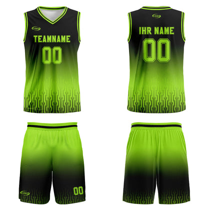 Benutzerdefinierter Schwarz Hellgrün Farbverlauf Basketball Jersey Uniform Anzug gedruckt Ihr Logo Name Nummer