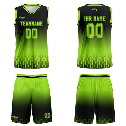 Benutzerdefinierter Schwarz Hellgrün Farbverlauf Basketball Jersey Uniform Anzug gedruckt Ihr Logo Name Nummer