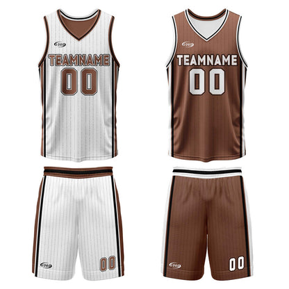 Benutzerdefinierte Weiß Braun Reversible Basketball Jersey Personalisierte Drucken Name Nummer Logo