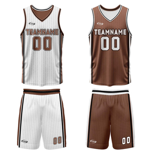 Benutzerdefinierte Weiß Braun Reversible Basketball Jersey Personalisierte Drucken Name Nummer Logo