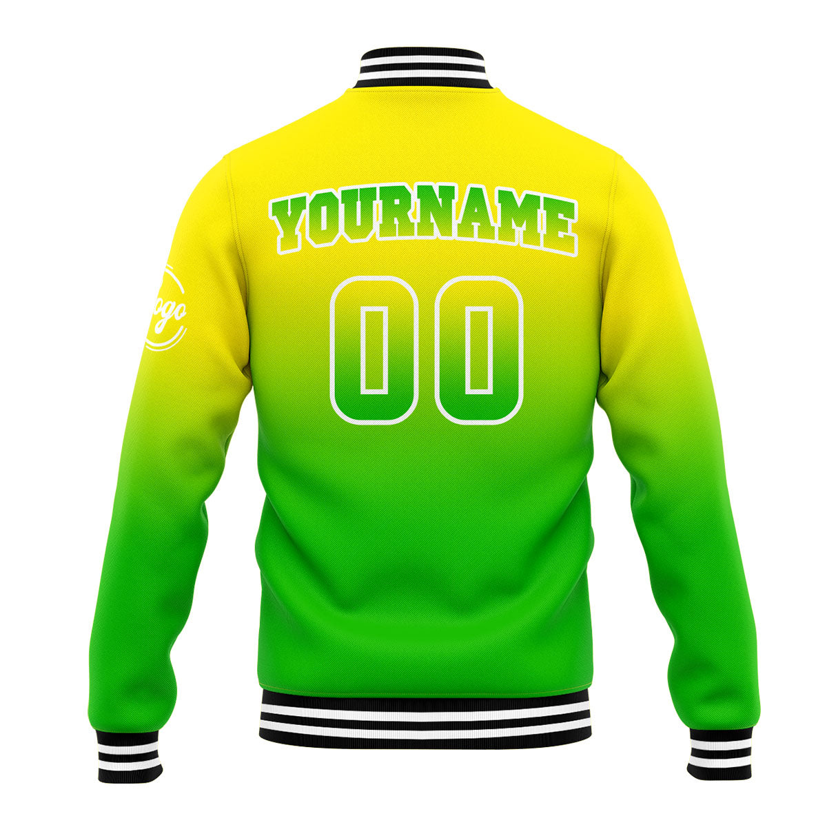 Benutzerdefinierte Verlauf Varsity-Jacke. Letterman-Jacke Gelb Grün