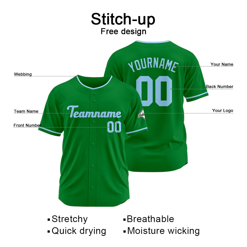 Benutzerdefinierte Authentisch Baseball-Trikot Kelly grün-Hellblau