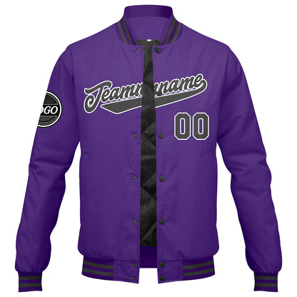Benutzerdefinierte Verlauf Varsity-Jacke. Letterman-Jacke Lila  Grau