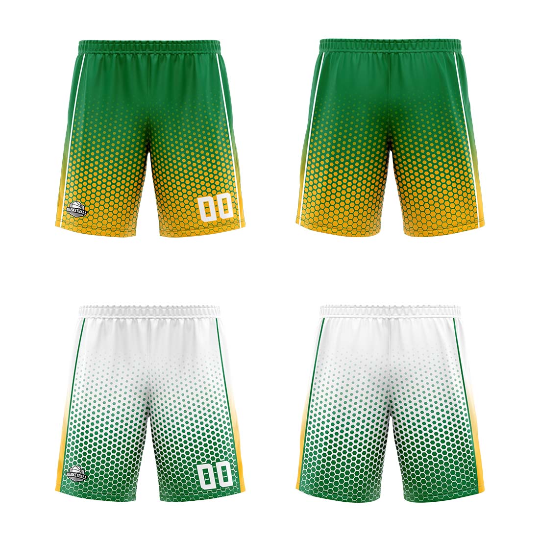 Benutzerdefinierte Grün Gelb Weiß Reversible Basketball Jersey Personalisierte Print Name Nummer Logo