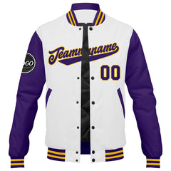 Benutzerdefinierte Verlauf Varsity-Jacke. Letterman-Jacke Lila Weiß Gelb