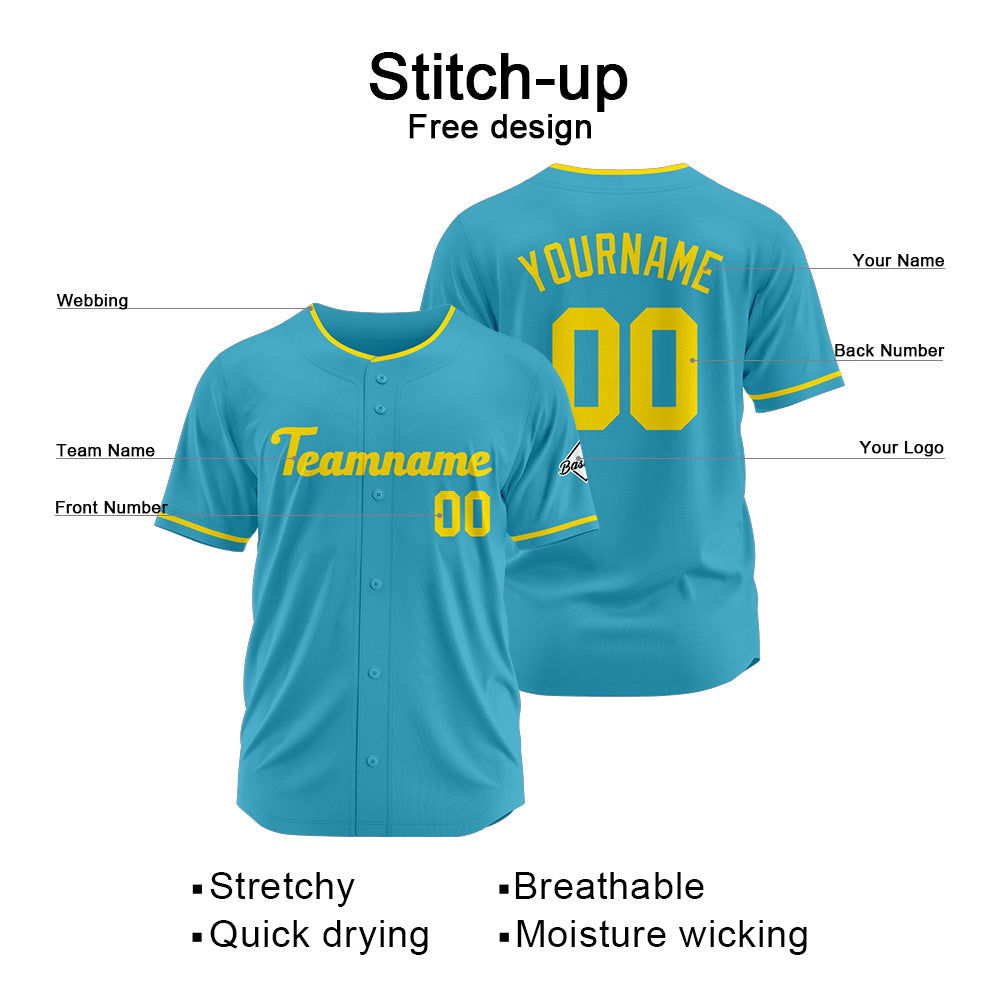 Benutzerdefinierte Authentisch Baseball-Trikot Hellblau-Gelb