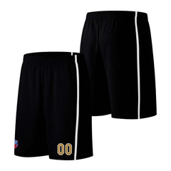 Individuelle Basketball-Jersey-Shorts für Männer und Frauen. Gestickter und gedruckter Name, Nummer und Logo Schwarz&Gold