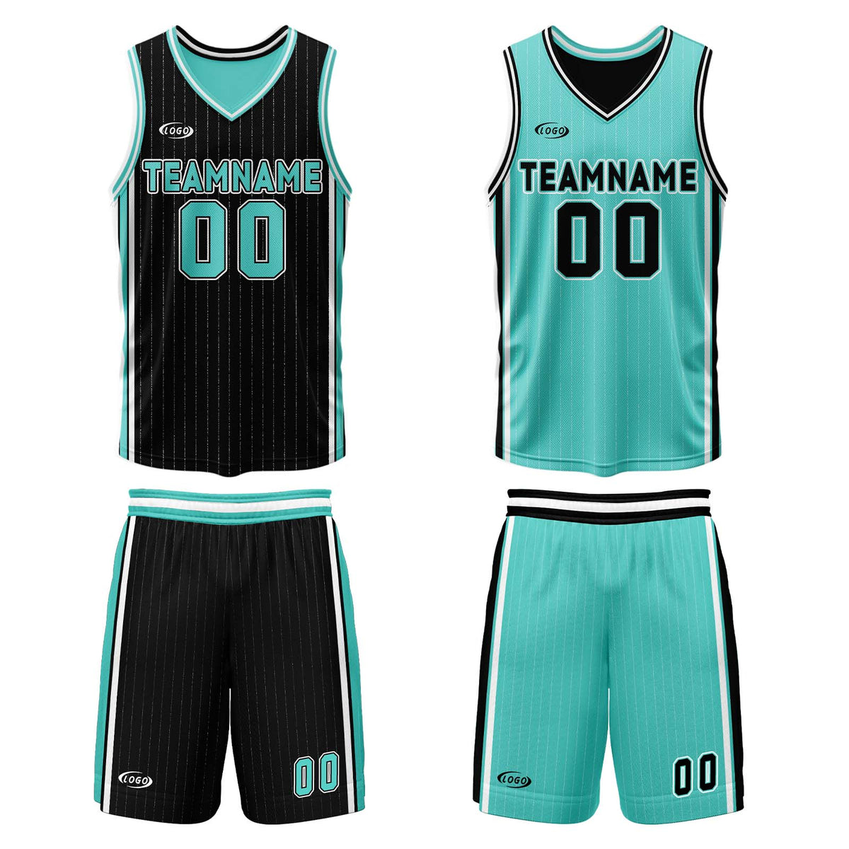 Benutzerdefinierte Schwarz Cyan Reversible Basketball Jersey Personalisierte Drucken Name Nummer Logo