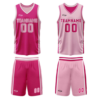 Benutzerdefinierte Rosa Rot Pink Reversible Basketball Jersey Personalisierte Drucken Name Nummer Logo