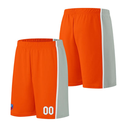 Individuelle Basketball-Jersey-Shorts für Männer und Frauen. Gestickter und gedruckter Name, Nummer und Logo Orange&Grau