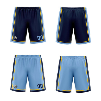 Benutzerdefinierte Marineblau Hellblau Gelb Reversible Basketball Jersey Personalisierte Print Name Nummer Logo