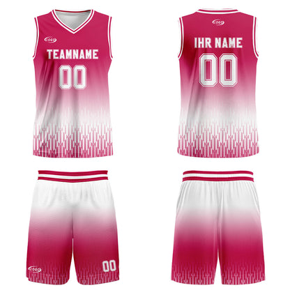 Benutzerdefinierter Rot Weiß Farbverlauf Basketball Jersey Uniform Anzug gedruckt Ihr Logo Name Nummer