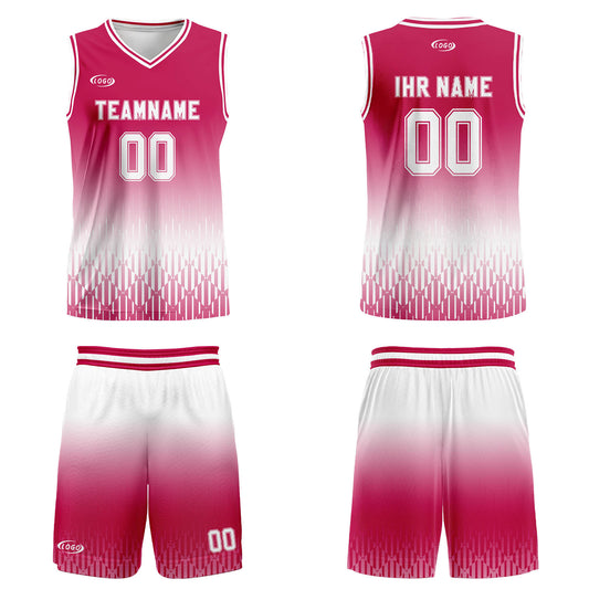 Benutzerdefinierter Rot Weiß Farbverlauf Basketball Jersey Uniform Anzug gedruckt Ihr Logo Name Nummer