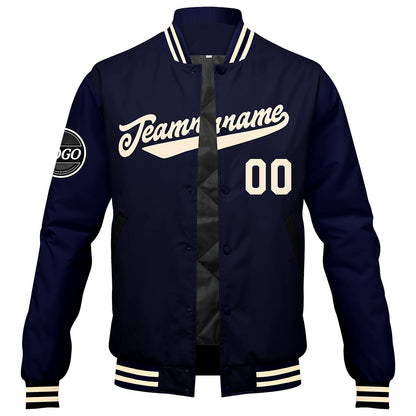 Benutzerdefinierte Verlauf Varsity-Jacke. Letterman-Jacke Marine Creme