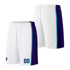 Individuelle Basketball-Jersey-Shorts für Männer und Frauen. Gestickter und gedruckter Name, Nummer und Logo Weiß&Lila