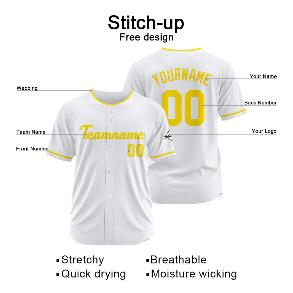 Benutzerdefinierte Authentisch Baseball-Trikot Weiß Gelb