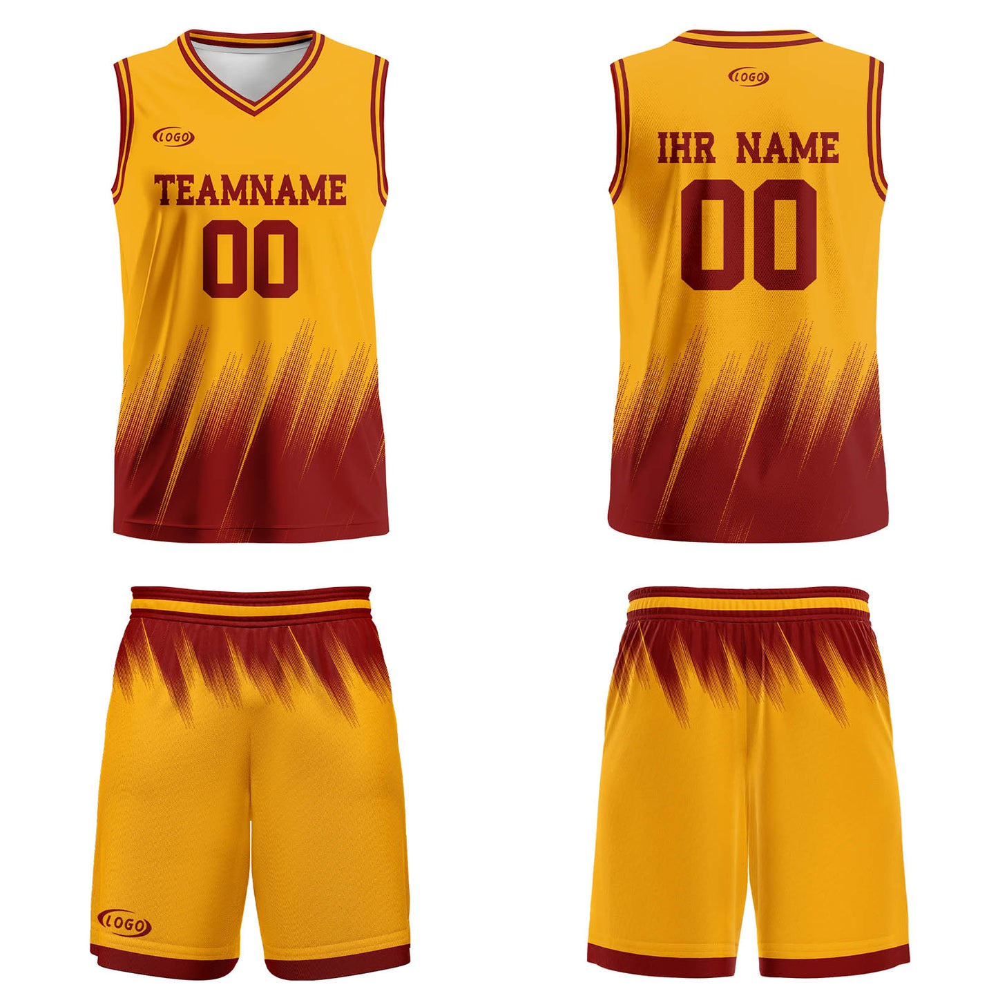 Benutzerdefinierter Gelb Rot Basketball Jersey Uniform Anzug gedruckt Ihr Logo Name Nummer