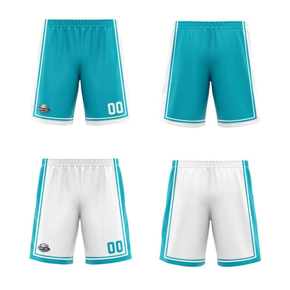 Benutzerdefinierte Cyan Weiß Reversible Basketball Jersey Personalisierte Print Name Nummer Logo