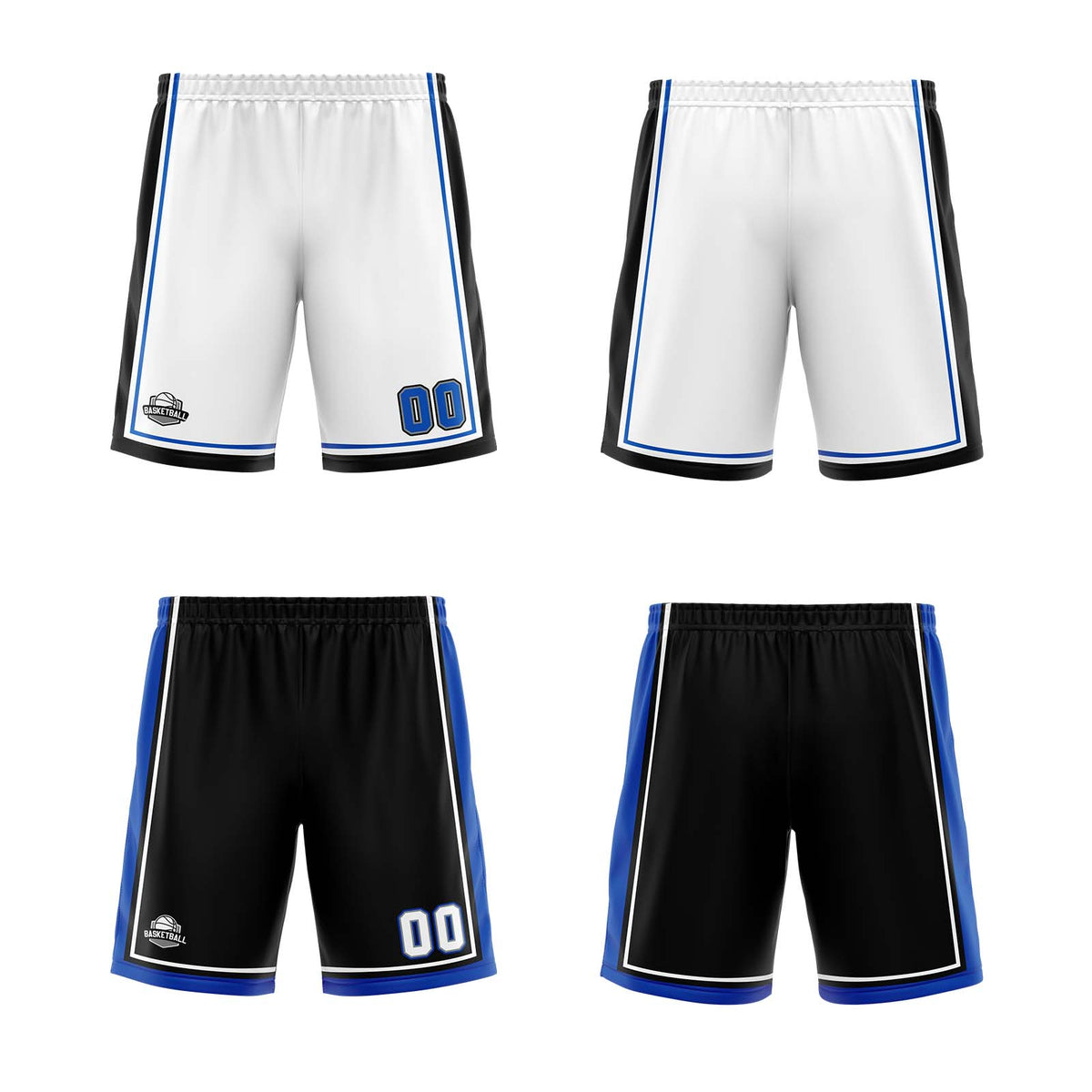 Benutzerdefinierte Weiß Schwarz Royal Reversible Basketball Jersey Personalisierte Print Name Nummer Logo