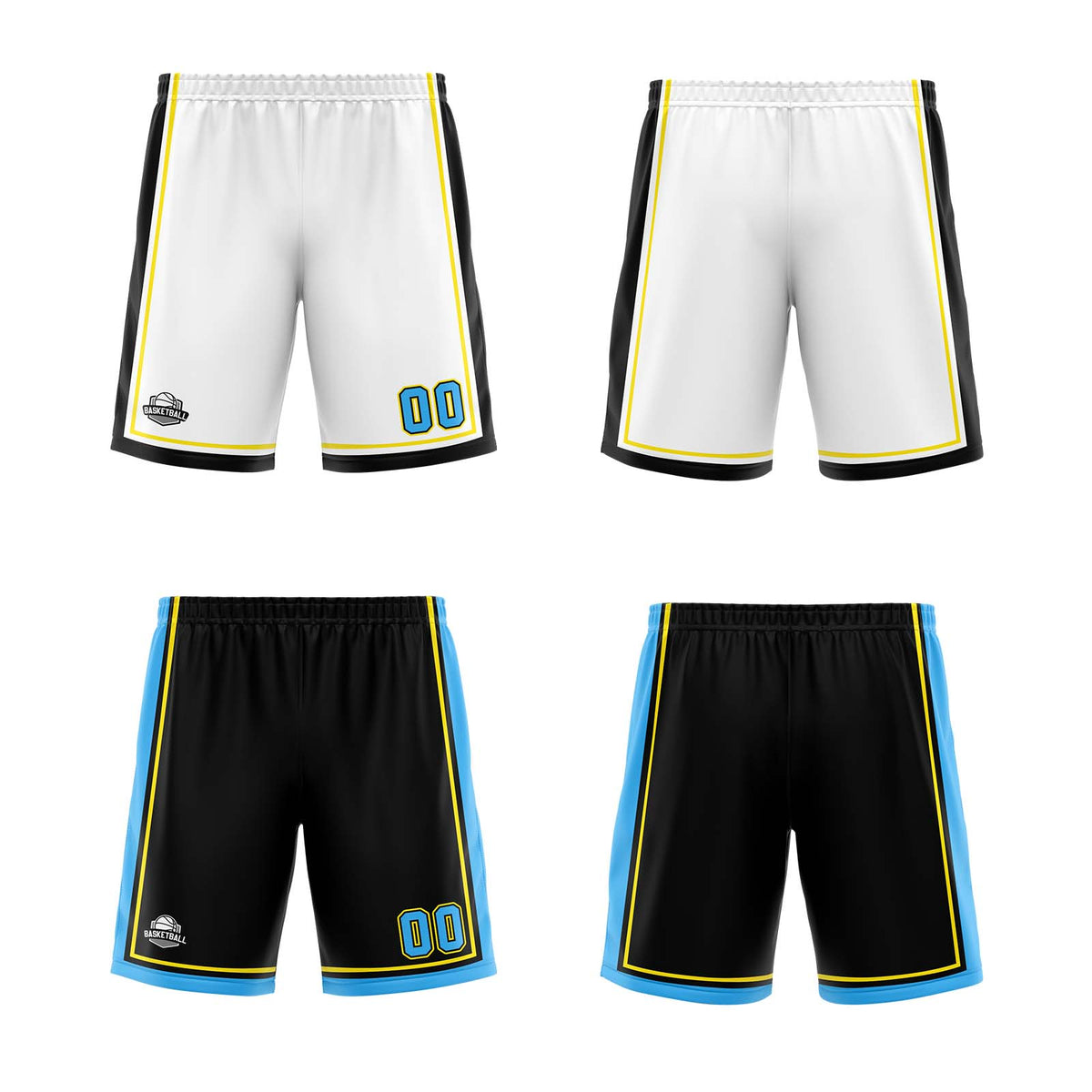 Benutzerdefinierte Weiß Schwarz Hellblau Reversible Basketball Jersey Personalisierte Print Name Nummer Logo