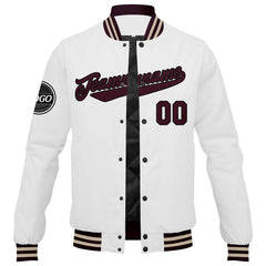 Benutzerdefinierte Verlauf Varsity-Jacke. Letterman-Jacke Marronmaroon Weiß