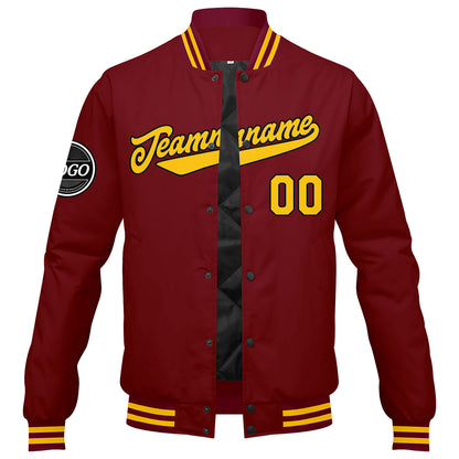 Benutzerdefinierte Verlauf Varsity-Jacke. Letterman-Jacke Karminrot Gelb