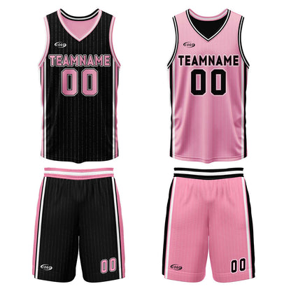 Benutzerdefinierte Schwarz Rosa Reversible Basketball Jersey Personalisierte Drucken Name Nummer Logo