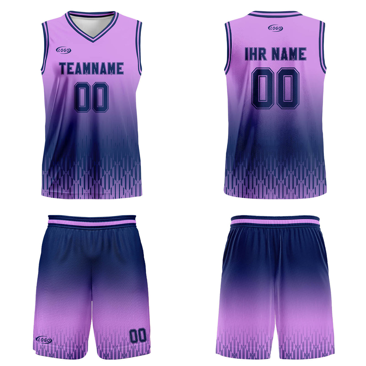 Benutzerdefinierter Helllila Dunkelblau Farbverlauf Basketball Jersey Uniform Anzug gedruckt Ihr Logo Name Nummer