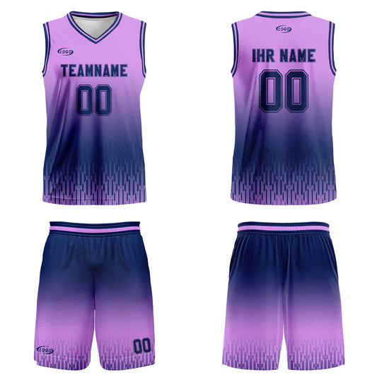 Benutzerdefinierter Helllila Dunkelblau Farbverlauf Basketball Jersey Uniform Anzug gedruckt Ihr Logo Name Nummer