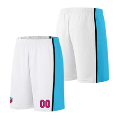 Individuelle Basketball-Jersey-Shorts für Männer und Frauen. Gestickter und gedruckter Name, Nummer und Logo Weiß