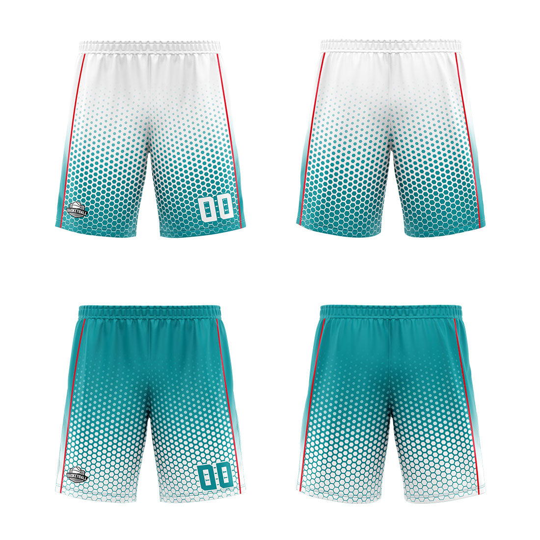 Benutzerdefinierte Weiß Cyan Rot Reversible Basketball Jersey Personalisierte Print Name Nummer Logo