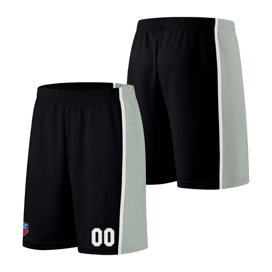 Individuelle Basketball-Jersey-Shorts für Männer und Frauen. Gestickter und gedruckter Name, Nummer und Logo Schwarz&Grau