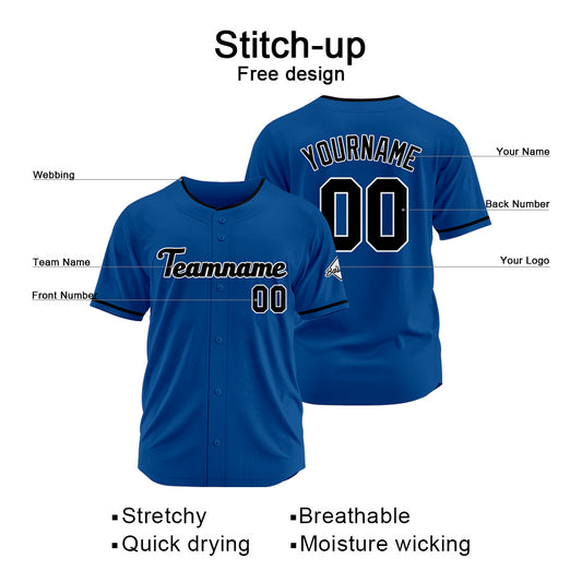 Benutzerdefinierte Authentisch Baseball-Trikot Royal-Schwarz