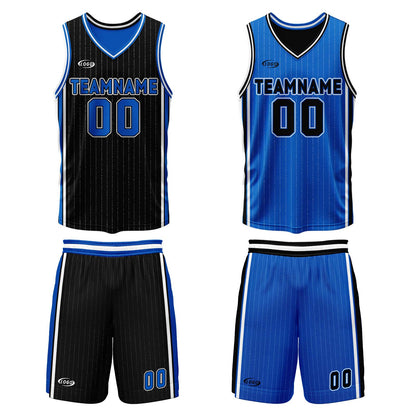 Benutzerdefinierte Schwarz Blau Reversible Basketball Jersey Personalisierte Drucken Name Nummer Logo