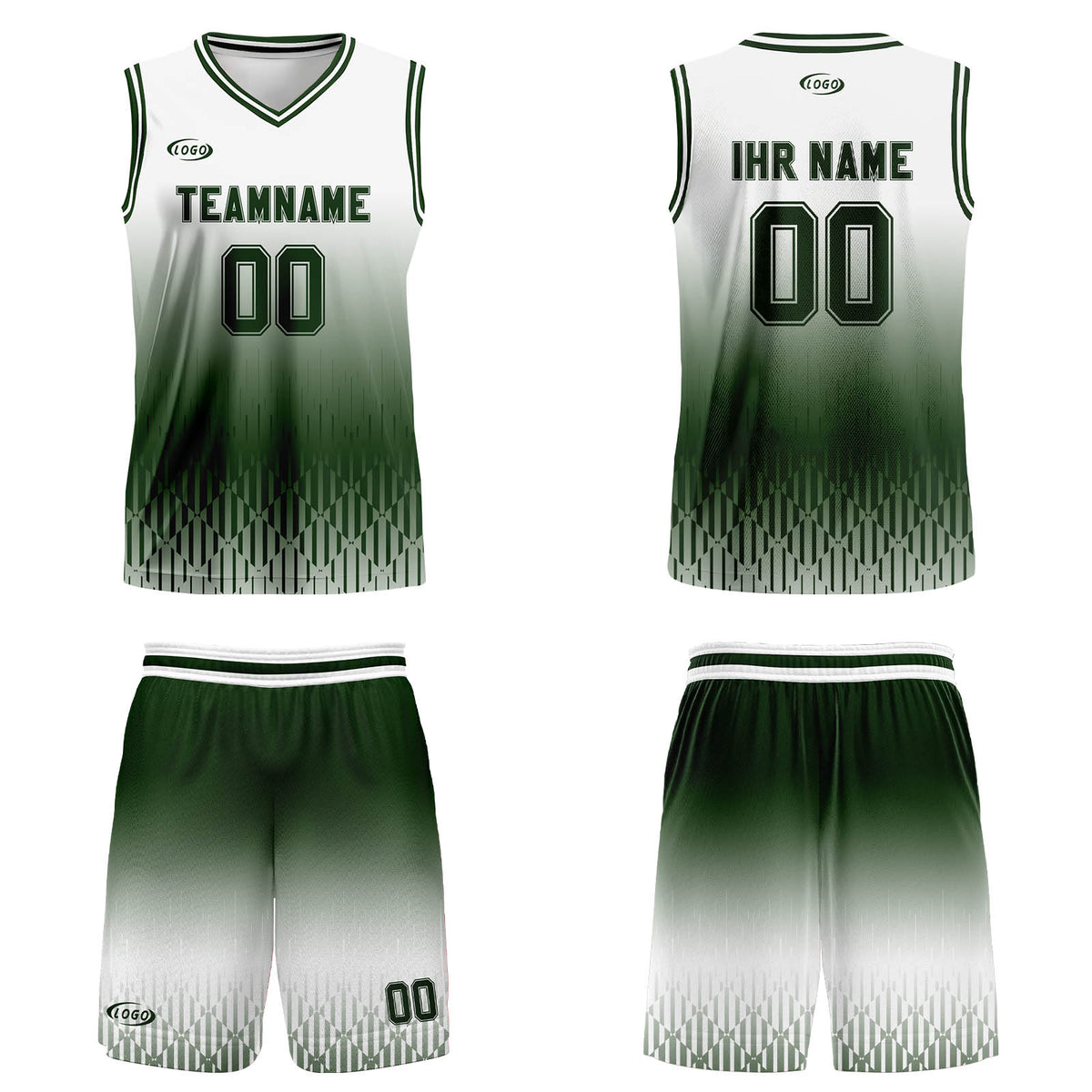 Benutzerdefinierter Weiß Grün Farbverlauf Basketball Jersey Uniform Anzug gedruckt Ihr Logo Name Nummer