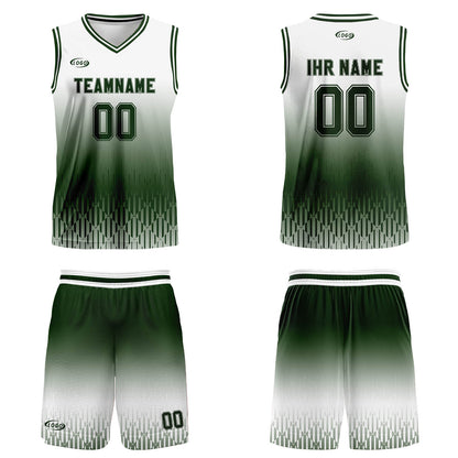 Benutzerdefinierter Weiß Grün Farbverlauf Basketball Jersey Uniform Anzug gedruckt Ihr Logo Name Nummer