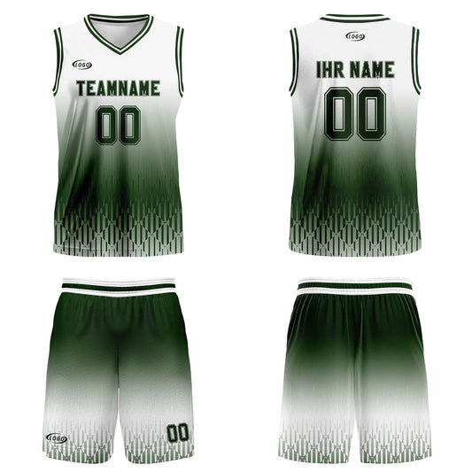 Benutzerdefinierter Weiß Grün Farbverlauf Basketball Jersey Uniform Anzug gedruckt Ihr Logo Name Nummer