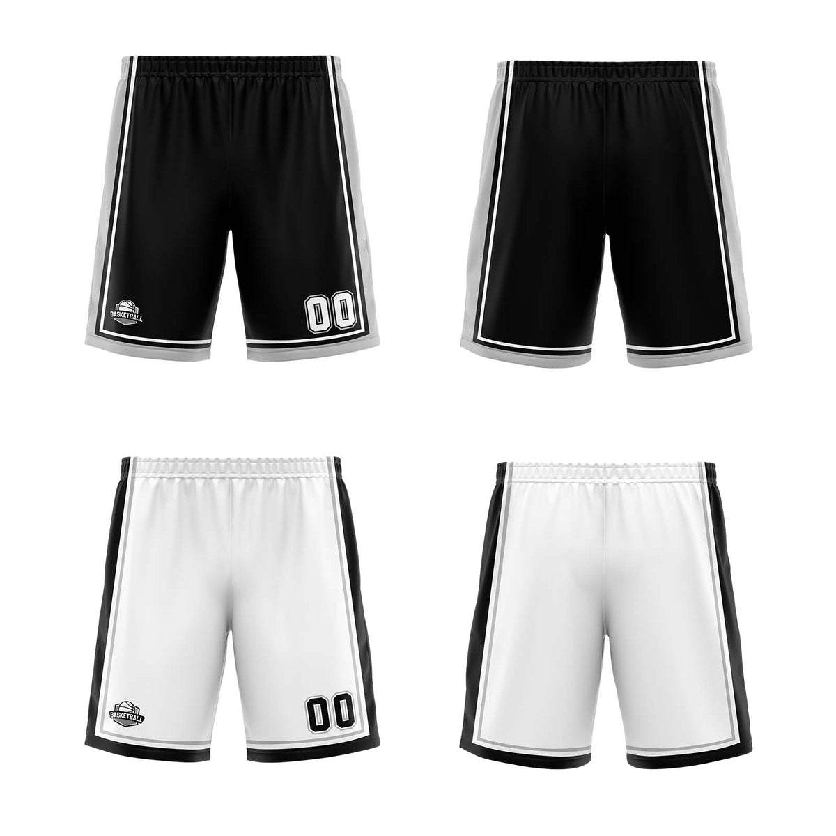 Benutzerdefinierte Schwarz Weiß Grau Reversible Basketball Jersey Personalisierte Print Name Nummer Logo