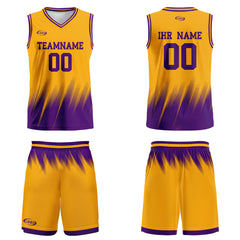 Benutzerdefinierter Gelb Lila Basketball Jersey Uniform Anzug gedruckt Ihr Logo Name Nummer
