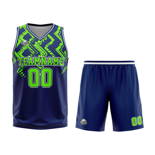 Benutzerdefinierter Marine Neongrün Basketball Jersey Uniform Anzug gedruckt Ihr Logo Name Nummer