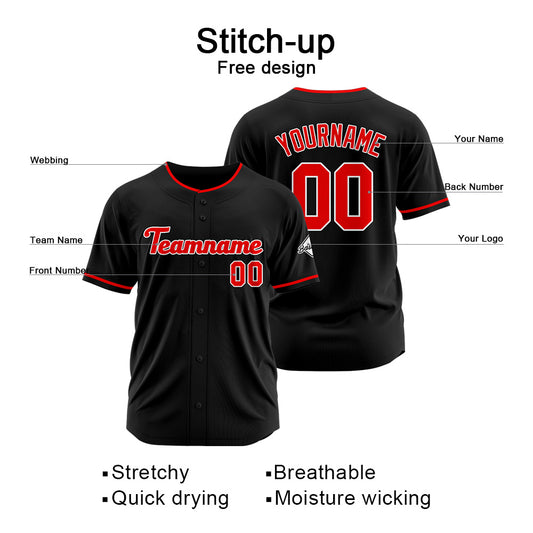 Benutzerdefinierte Authentisch Baseball-Trikot Schwarz-Rot