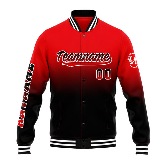 Benutzerdefinierte Verlauf Varsity-Jacke. Letterman-Jacke Rot Schwarz