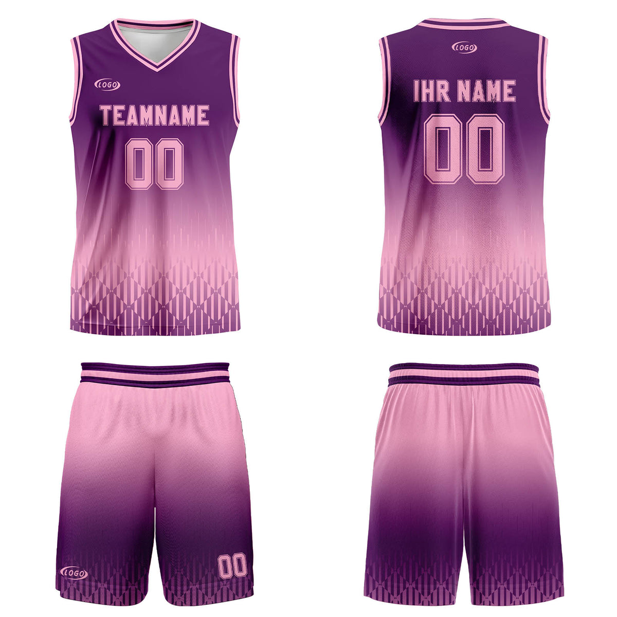 Benutzerdefinierter Lila Rosa Farbverlauf Basketball Jersey Uniform Anzug gedruckt Ihr Logo Name Nummer