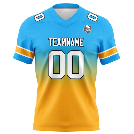 Benutzerdefinierte Hellblau Orange Gradient Fußball Trikots Personalisierter Name Nummer Logo
