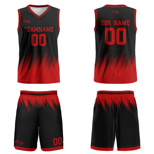 Benutzerdefinierter Schwarz Rot Basketball Jersey Uniform Anzug gedruckt Ihr Logo Name Nummer