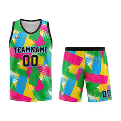 Benutzerdefinierter Basketball Jersey Uniform Anzug gedruckt Ihr Logo Name Nummer Grün&Pink