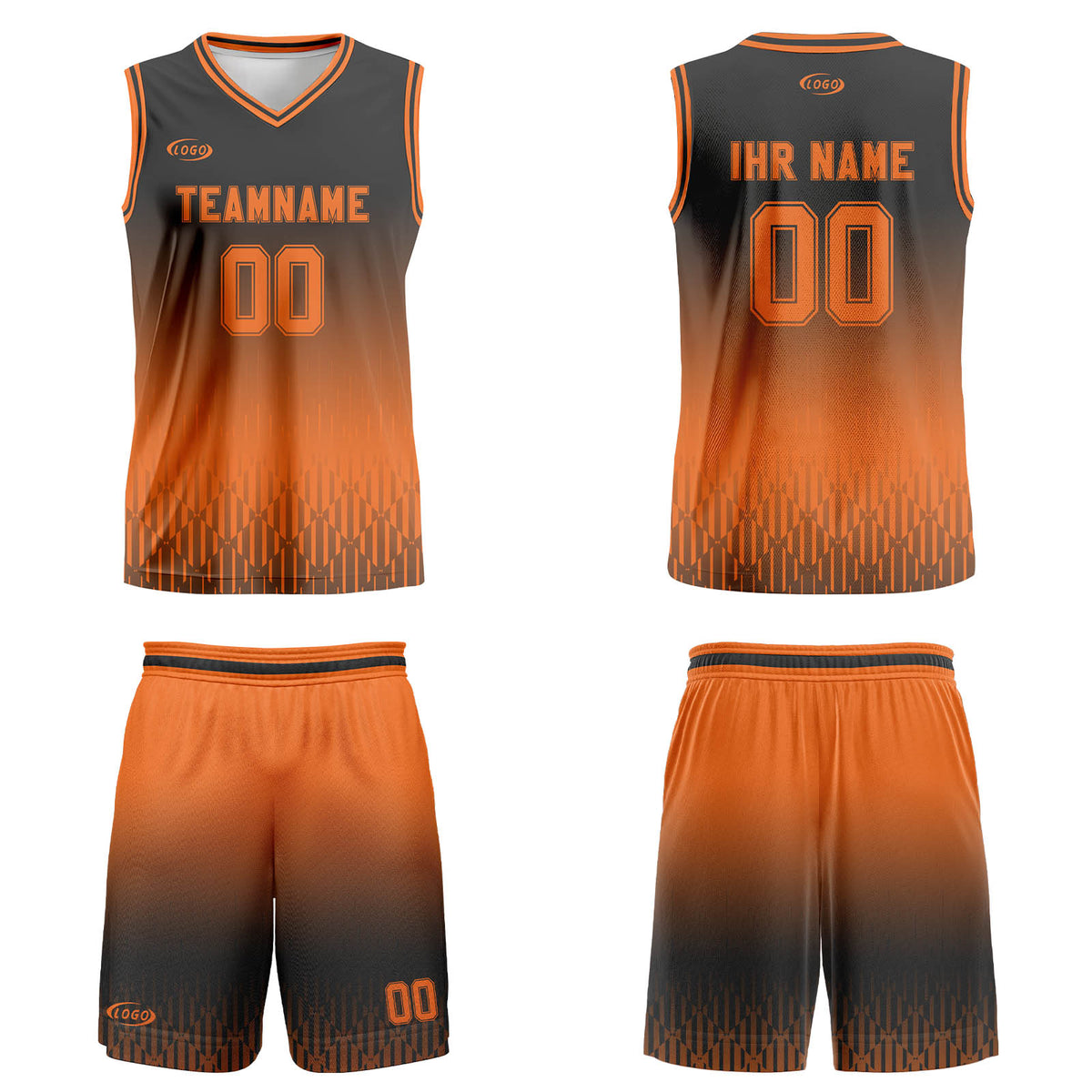 Benutzerdefinierter Grau Orange Farbverlauf Basketball Jersey Uniform Anzug gedruckt Ihr Logo Name Nummer