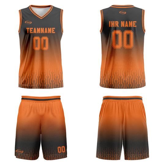 Benutzerdefinierter Grau Orange Farbverlauf Basketball Jersey Uniform Anzug gedruckt Ihr Logo Name Nummer