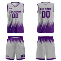 Benutzerdefinierter Grau Lila Basketball Jersey Uniform Anzug gedruckt Ihr Logo Name Nummer